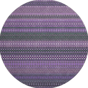 HomeRoots 8' Striped Washable Round Rug in Purple & Ivory – Soft, Durable, UV-Protected for Homes & Patios 647545