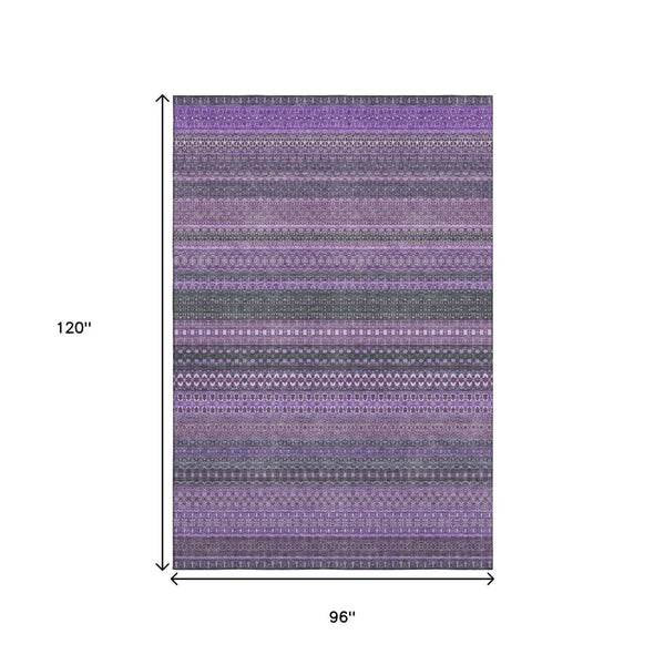 HomeRoots 8' X 10' Striped Purple & Ivory Washable Area Rug with UV Protection - Stylish, Soft, and Durable! 647546