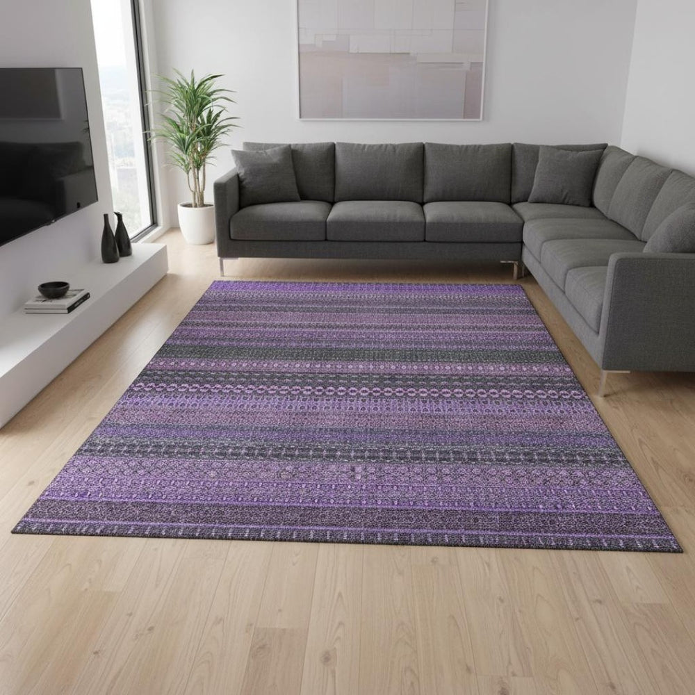 HomeRoots 8' X 10' Striped Purple & Ivory Washable Area Rug with UV Protection - Stylish, Soft, and Durable! 647546