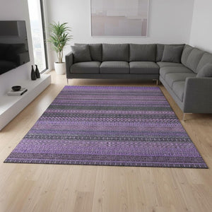 HomeRoots 8' X 10' Striped Purple & Ivory Washable Area Rug with UV Protection - Stylish, Soft, and Durable! 647546