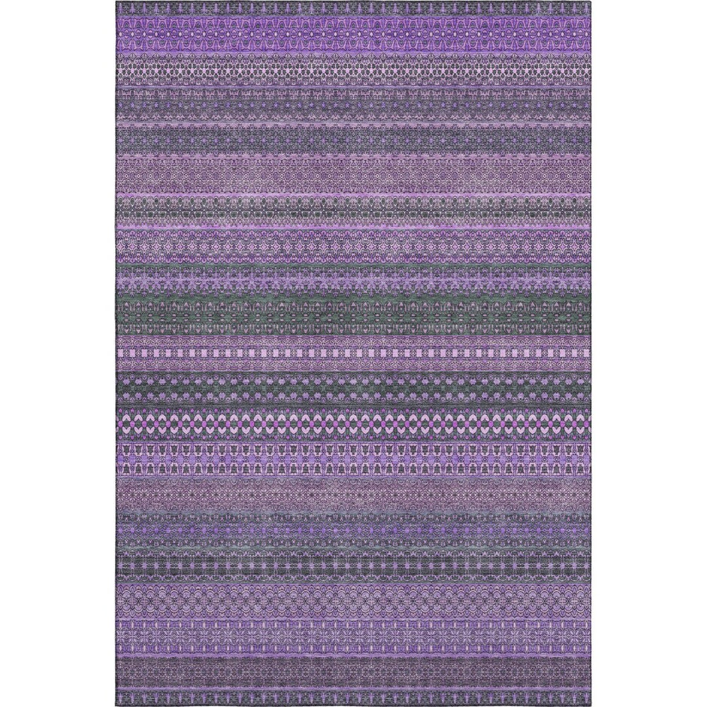 HomeRoots 9' X 12' Stylish Purple and Ivory Striped Washable Area Rug with UV Protection for High-Traffic Areas 647547