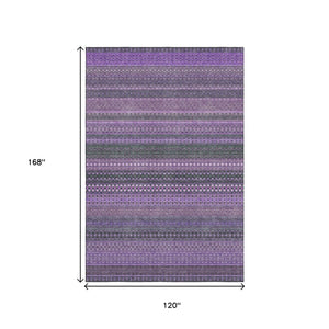 HomeRoots 10' X 14' Purple and Ivory Striped Area Rug - Washable, UV Protected, Durable for High-Traffic Spaces 647548
