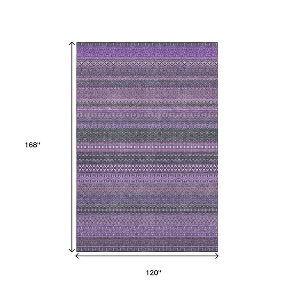 HomeRoots 10' X 14' Purple and Ivory Striped Area Rug - Washable, UV Protected, Durable for High-Traffic Spaces 647548