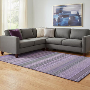 HomeRoots 10' X 14' Purple and Ivory Striped Area Rug - Washable, UV Protected, Durable for High-Traffic Spaces 647548