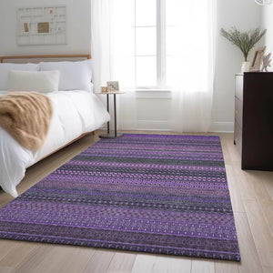 HomeRoots 10' X 14' Purple and Ivory Striped Area Rug - Washable, UV Protected, Durable for High-Traffic Spaces 647548