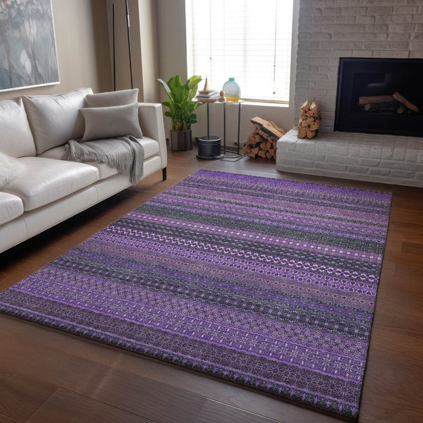 HomeRoots 10' X 14' Purple and Ivory Striped Area Rug - Washable, UV Protected, Durable for High-Traffic Spaces 647548