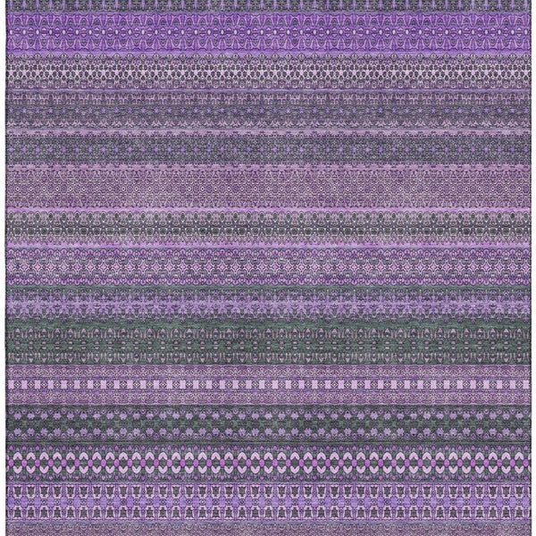 HomeRoots 10' X 14' Purple and Ivory Striped Area Rug - Washable, UV Protected, Durable for High-Traffic Spaces 647548
