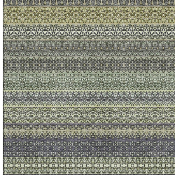 HomeRoots 5' X 8' Sage Gray & Ivory Striped Area Rug - Stylish, Washable, UV-Protected for High-Traffic Spaces 647550