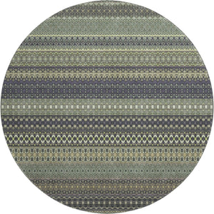 HomeRoots 8' Sage Gray and Ivory Striped Round Rug - Washable, Stain Resistant, UV Protected for Daily Use 647551