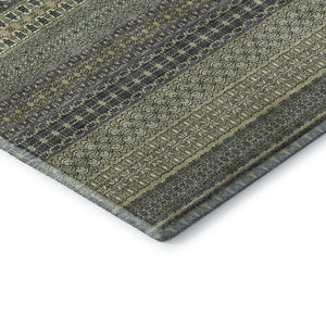 HomeRoots 8' Sage Gray and Ivory Striped Round Rug - Washable, Stain Resistant, UV Protected for Daily Use 647551