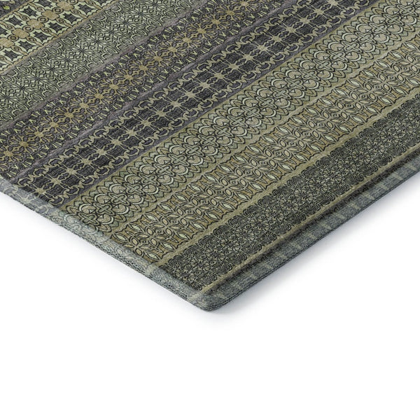 HomeRoots 8' Sage Gray and Ivory Striped Round Rug - Washable, Stain Resistant, UV Protected for Daily Use 647551