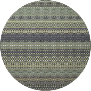 HomeRoots 8' Sage Gray and Ivory Striped Round Rug - Washable, Stain Resistant, UV Protected for Daily Use 647551