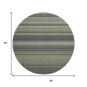 HomeRoots 8' Sage Gray and Ivory Striped Round Rug - Washable, Stain Resistant, UV Protected for Daily Use 647551