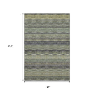 HomeRoots 8' X 10' Sage Gray & Ivory Striped Washable Area Rug – Soft, Durable, UV-Protected for High-Traffic Homes 647552