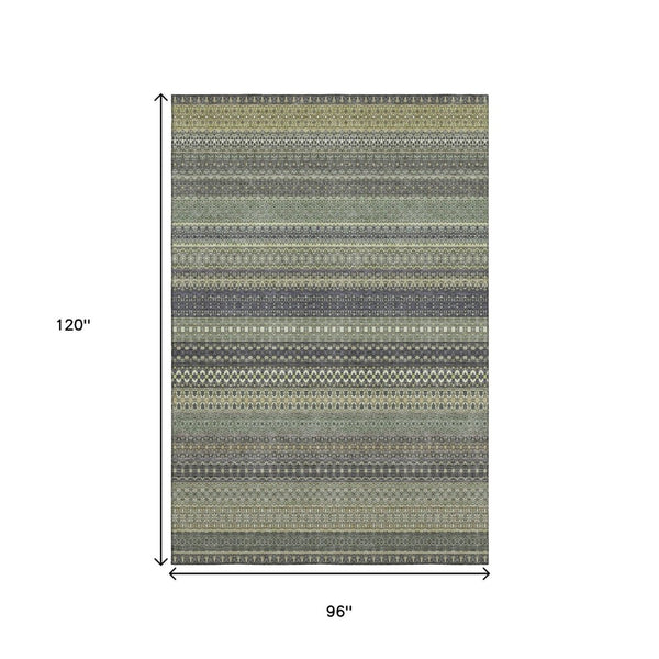 HomeRoots 8' X 10' Sage Gray & Ivory Striped Washable Area Rug – Soft, Durable, UV-Protected for High-Traffic Homes 647552