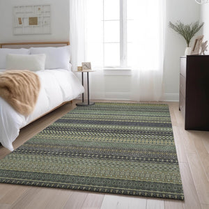 HomeRoots 8' X 10' Sage Gray & Ivory Striped Washable Area Rug – Soft, Durable, UV-Protected for High-Traffic Homes 647552