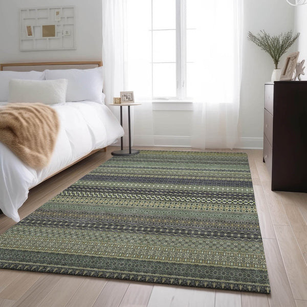 HomeRoots 8' X 10' Sage Gray & Ivory Striped Washable Area Rug – Soft, Durable, UV-Protected for High-Traffic Homes 647552