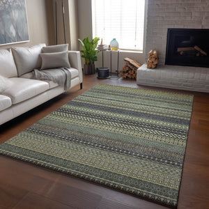 HomeRoots 8' X 10' Sage Gray & Ivory Striped Washable Area Rug – Soft, Durable, UV-Protected for High-Traffic Homes 647552