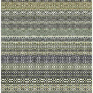 HomeRoots 8' X 10' Sage Gray & Ivory Striped Washable Area Rug – Soft, Durable, UV-Protected for High-Traffic Homes 647552