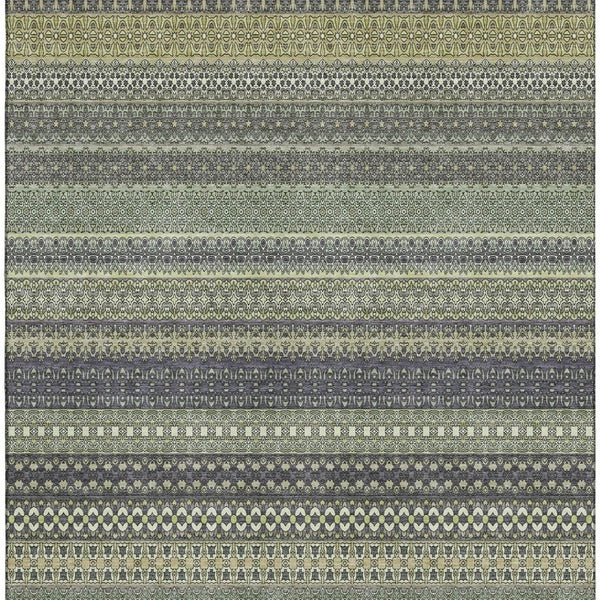 HomeRoots 8' X 10' Sage Gray & Ivory Striped Washable Area Rug – Soft, Durable, UV-Protected for High-Traffic Homes 647552
