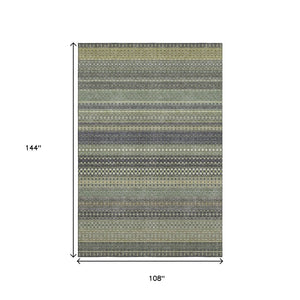 HomeRoots 9' X 12' Sage Gray and Ivory Striped Washable Area Rug - Durable, UV-Protected & Stain-Resistant! 647553