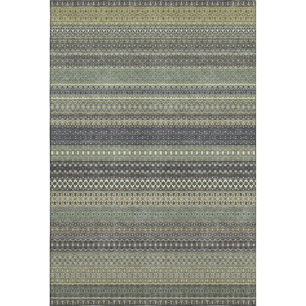HomeRoots 9' X 12' Sage Gray and Ivory Striped Washable Area Rug - Durable, UV-Protected & Stain-Resistant! 647553