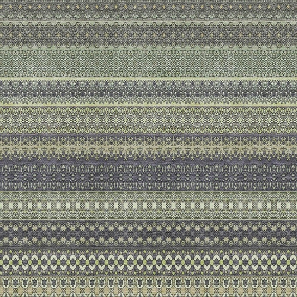 HomeRoots 9' X 12' Sage Gray and Ivory Striped Washable Area Rug - Durable, UV-Protected & Stain-Resistant! 647553