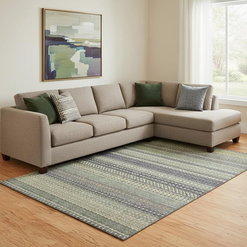 HomeRoots 10' Sage Gray and Ivory Striped Washable Area Rug - Durable, UV Protected, Easy-Clean Design for Any Room 647554