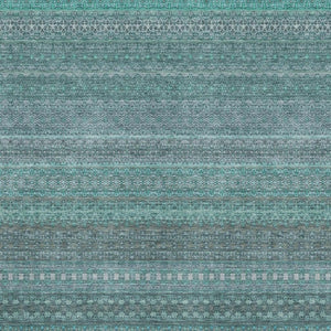 HomeRoots 5' Turquoise & Ivory Striped Washable Area Rug - Durable, UV Protected, Perfect for Kids & Pets! 647556