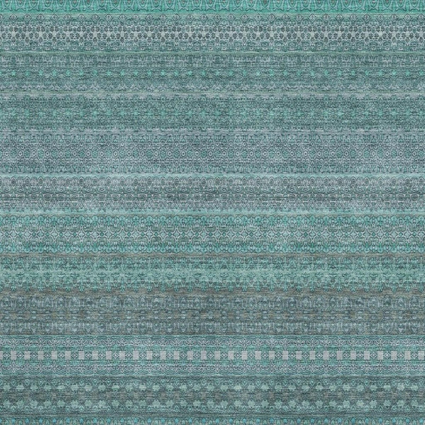 HomeRoots 5' Turquoise & Ivory Striped Washable Area Rug - Durable, UV Protected, Perfect for Kids & Pets! 647556