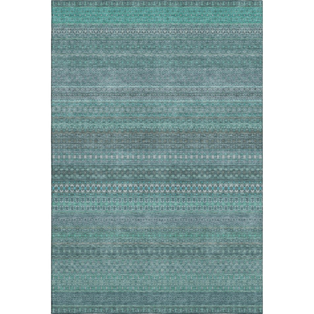 HomeRoots 8' X 10' Turquoise and Ivory Striped Washable Area Rug - UV Protected, Stain-Resistant, Durable Design 647558