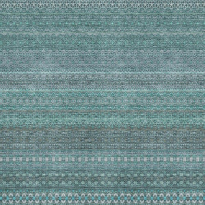 HomeRoots 8' X 10' Turquoise and Ivory Striped Washable Area Rug - UV Protected, Stain-Resistant, Durable Design 647558