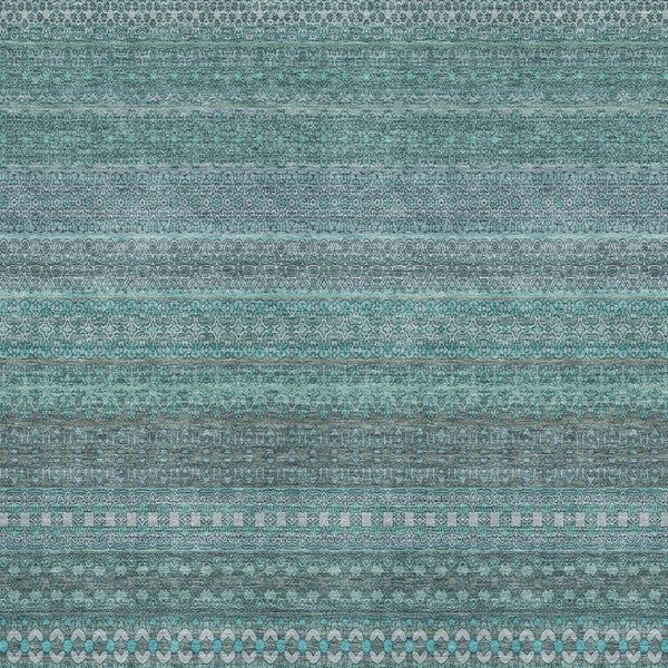 HomeRoots 8' X 10' Turquoise and Ivory Striped Washable Area Rug - UV Protected, Stain-Resistant, Durable Design 647558