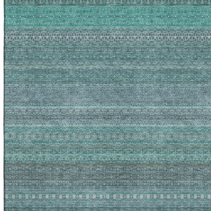 HomeRoots 9' X 12' Coastal Turquoise & Ivory Striped Washable Area Rug with Stain Resistance & UV Protection 647559