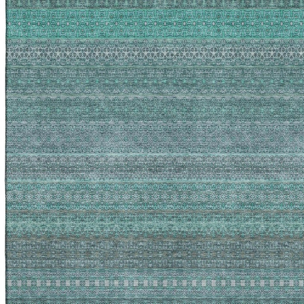 HomeRoots 9' X 12' Coastal Turquoise & Ivory Striped Washable Area Rug with Stain Resistance & UV Protection 647559