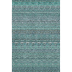 HomeRoots 10' X 14' Turquoise & Ivory Striped Area Rug - Washable, UV-Protected, Perfect for High-Traffic Spaces 647560