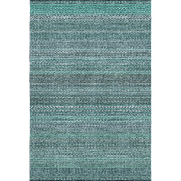 HomeRoots 10' X 14' Turquoise & Ivory Striped Area Rug - Washable, UV-Protected, Perfect for High-Traffic Spaces 647560