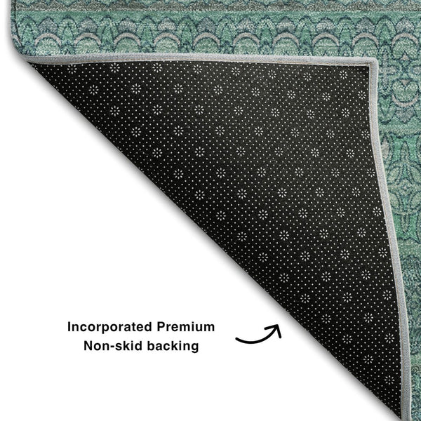 HomeRoots 10' X 14' Turquoise & Ivory Striped Area Rug - Washable, UV-Protected, Perfect for High-Traffic Spaces 647560