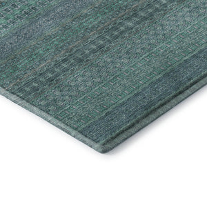 HomeRoots 10' X 14' Turquoise & Ivory Striped Area Rug - Washable, UV-Protected, Perfect for High-Traffic Spaces 647560