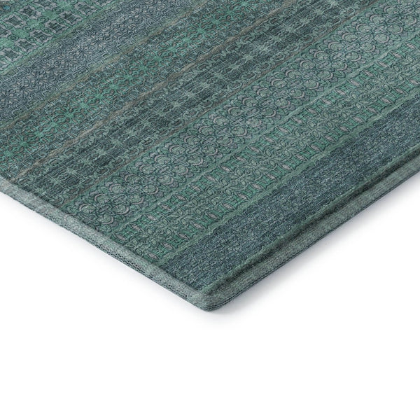 HomeRoots 10' X 14' Turquoise & Ivory Striped Area Rug - Washable, UV-Protected, Perfect for High-Traffic Spaces 647560