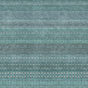 HomeRoots 10' X 14' Turquoise & Ivory Striped Area Rug - Washable, UV-Protected, Perfect for High-Traffic Spaces 647560