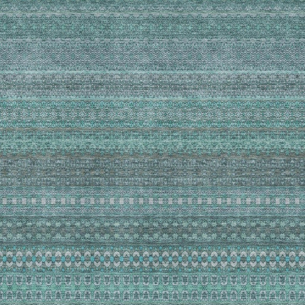 HomeRoots 10' X 14' Turquoise & Ivory Striped Area Rug - Washable, UV-Protected, Perfect for High-Traffic Spaces 647560