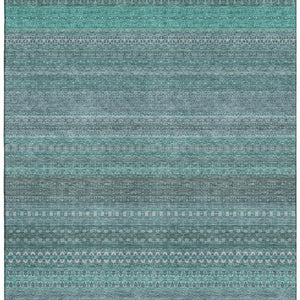 HomeRoots 10' X 14' Turquoise & Ivory Striped Area Rug - Washable, UV-Protected, Perfect for High-Traffic Spaces 647560