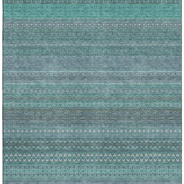HomeRoots 10' X 14' Turquoise & Ivory Striped Area Rug - Washable, UV-Protected, Perfect for High-Traffic Spaces 647560