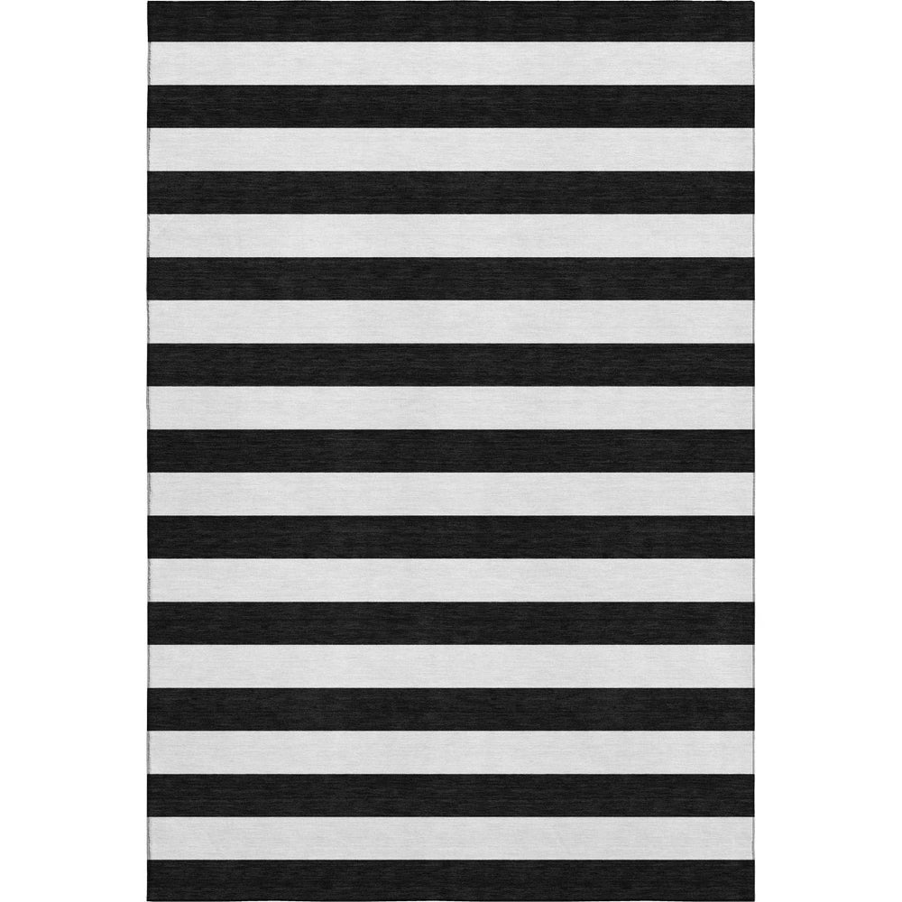 HomeRoots 5' X 8' Black And Ivory Striped Area Rug - Washable, UV Protected, Durable, Modern & Stylish Home Decor 647562