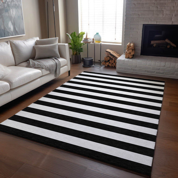 HomeRoots 5' X 8' Black And Ivory Striped Area Rug - Washable, UV Protected, Durable, Modern & Stylish Home Decor 647562
