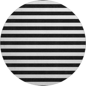 HomeRoots 8' Black And Ivory Striped Round Rug - Washable, UV Protected, Durable, Perfect for Any Space! 647563