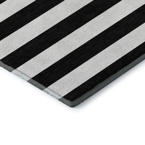HomeRoots 8' Black And Ivory Striped Round Rug - Washable, UV Protected, Durable, Perfect for Any Space! 647563