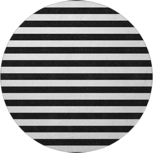 HomeRoots 8' Black And Ivory Striped Round Rug - Washable, UV Protected, Durable, Perfect for Any Space! 647563