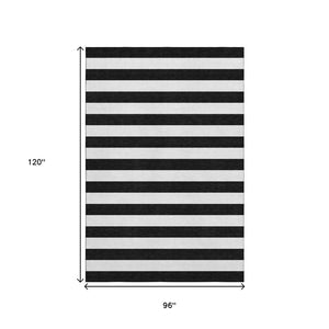 HomeRoots 8' X 10' Black And Ivory Striped Area Rug - Durable, Washable, UV-Protected for High-Traffic Spaces 647564